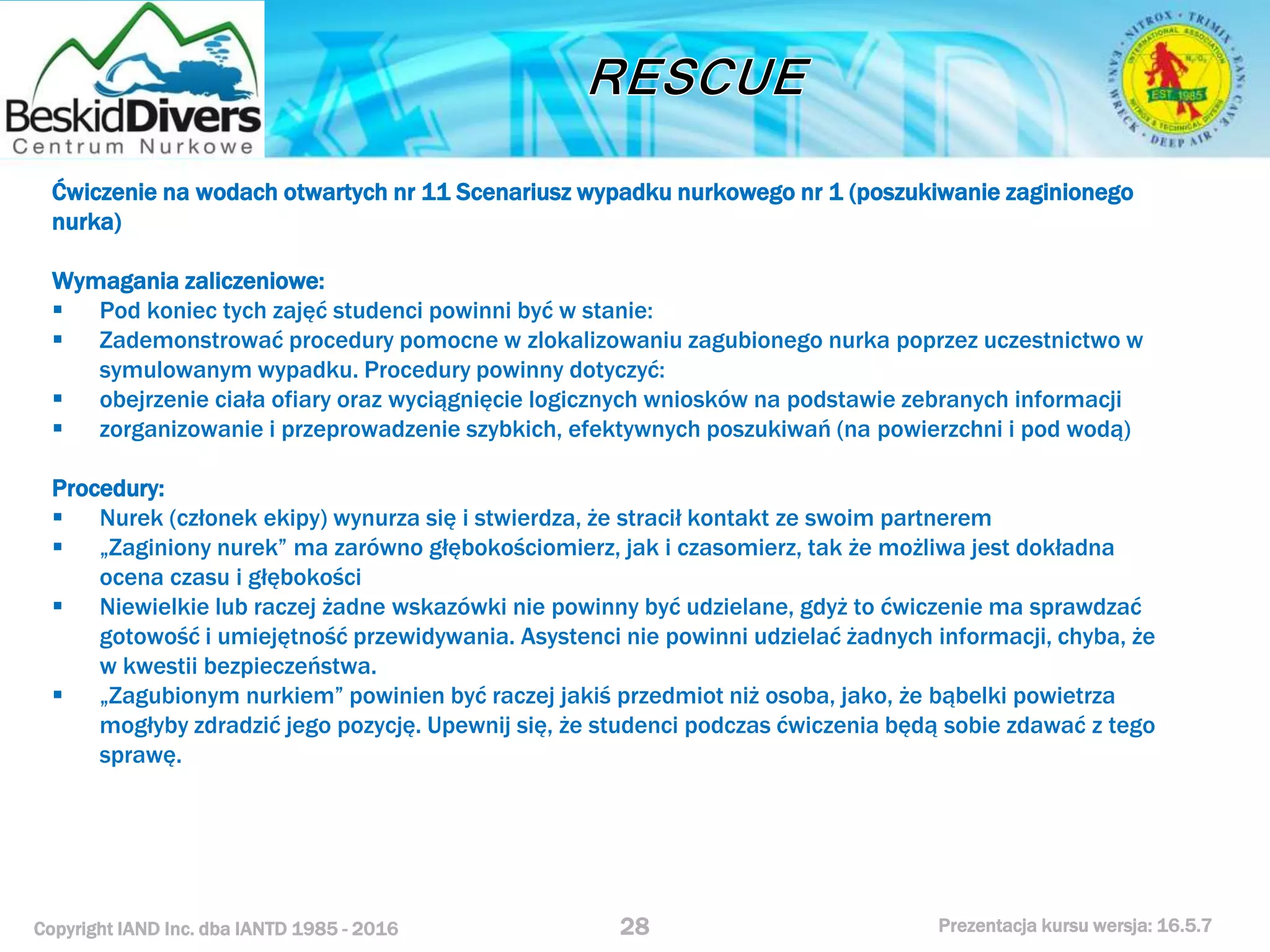 Kurs nurkowy rescue prezentacja beskid divers