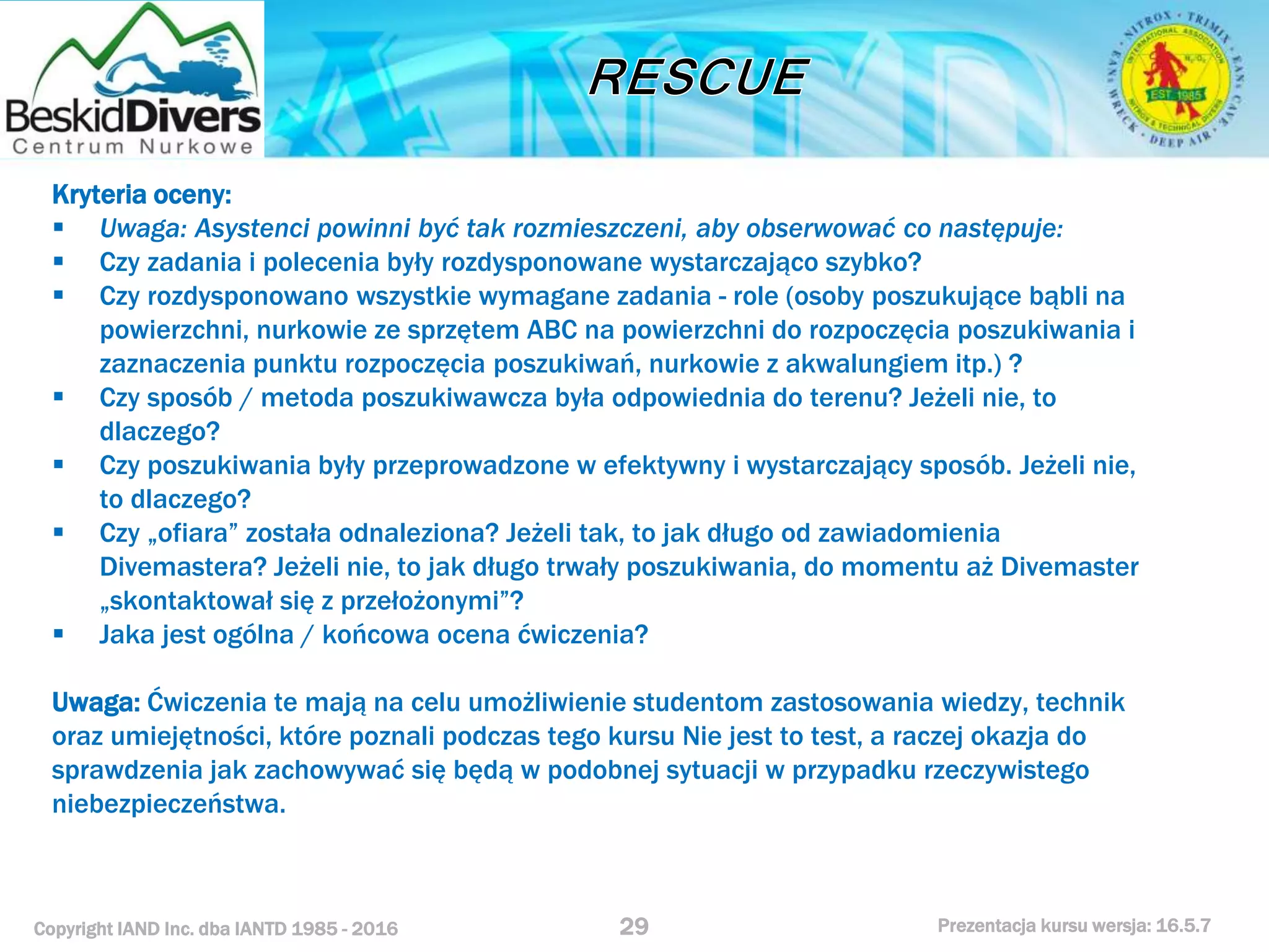 Kurs nurkowy rescue prezentacja beskid divers