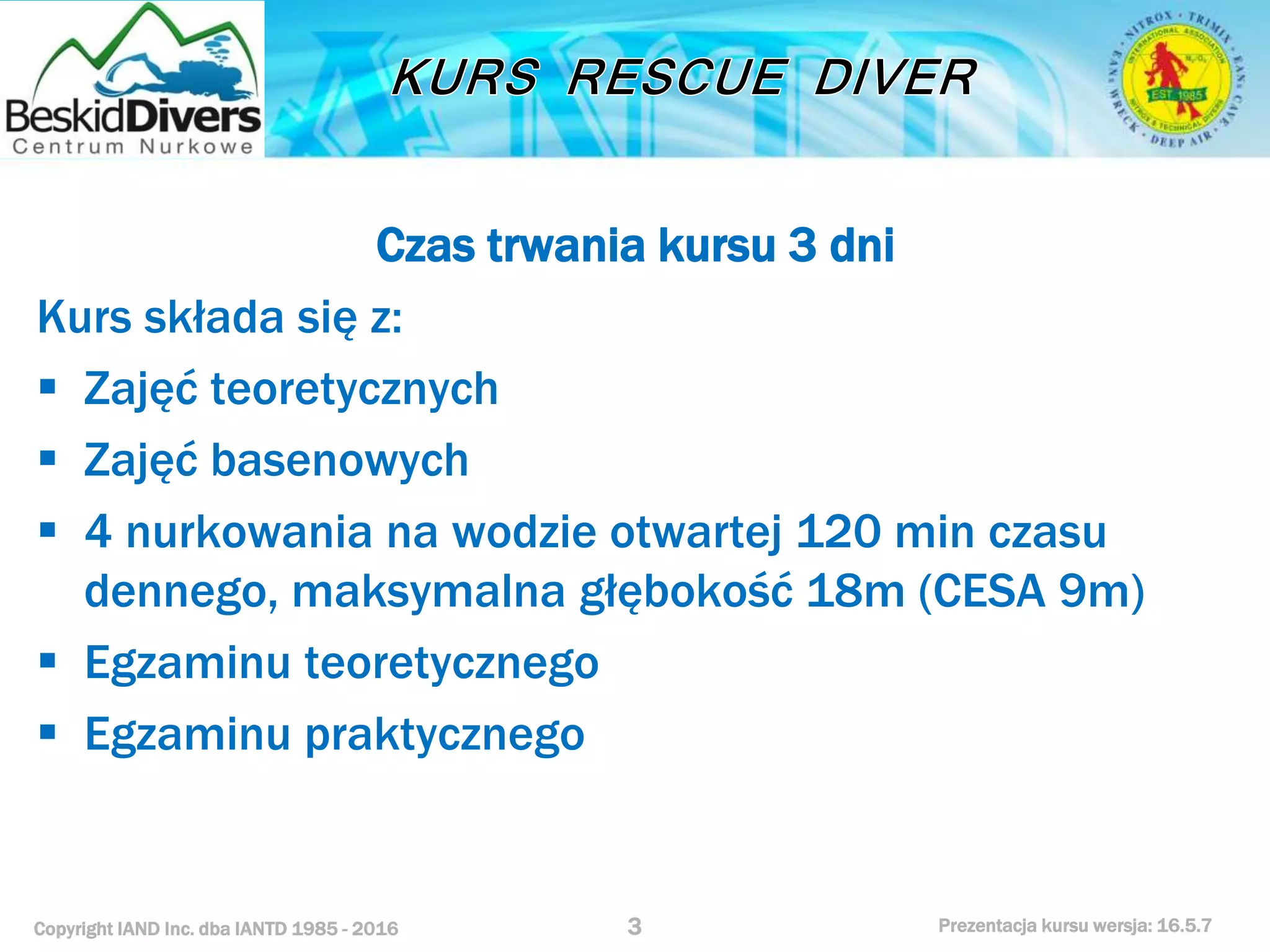 Kurs nurkowy rescue prezentacja beskid divers