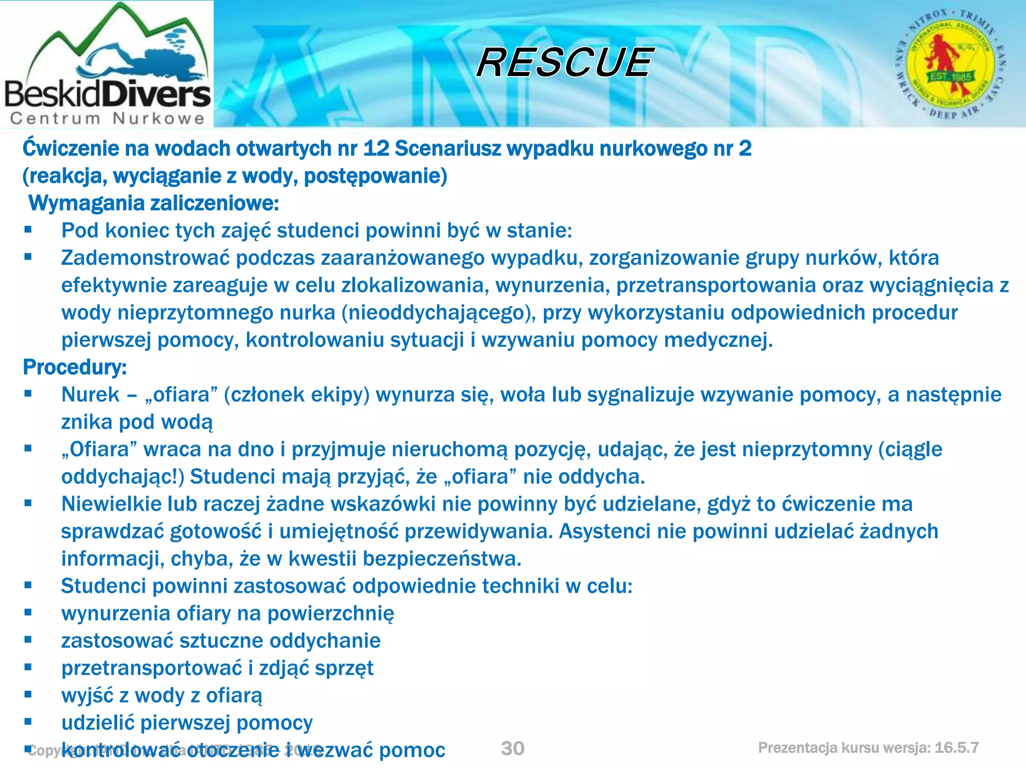 Kurs nurkowy rescue prezentacja beskid divers