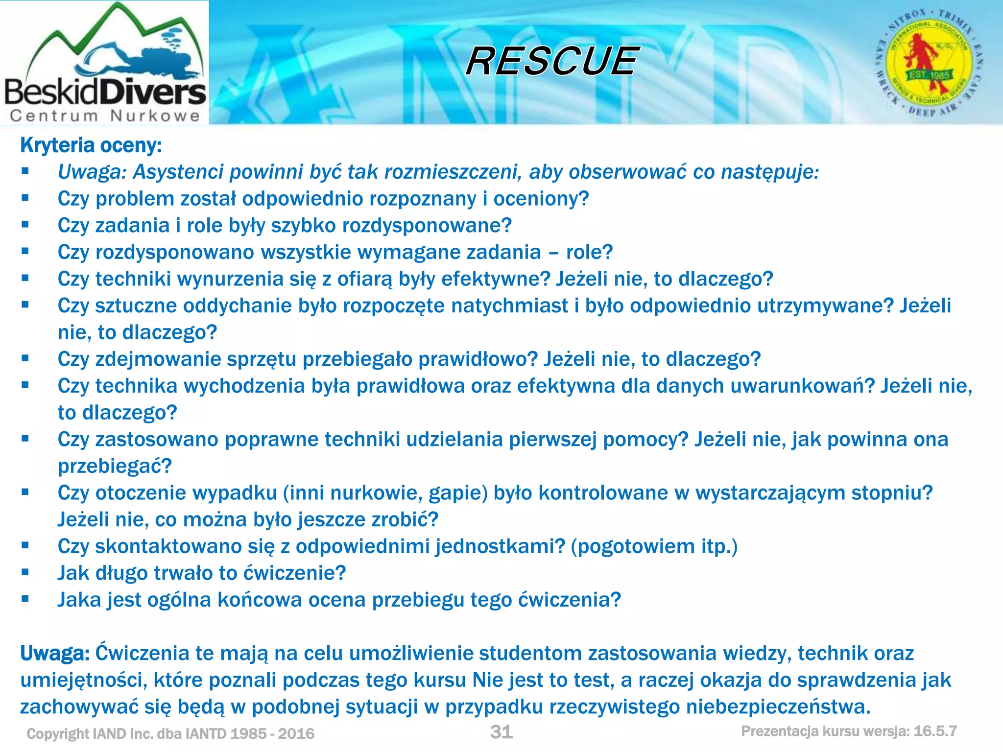 Kurs nurkowy rescue prezentacja beskid divers