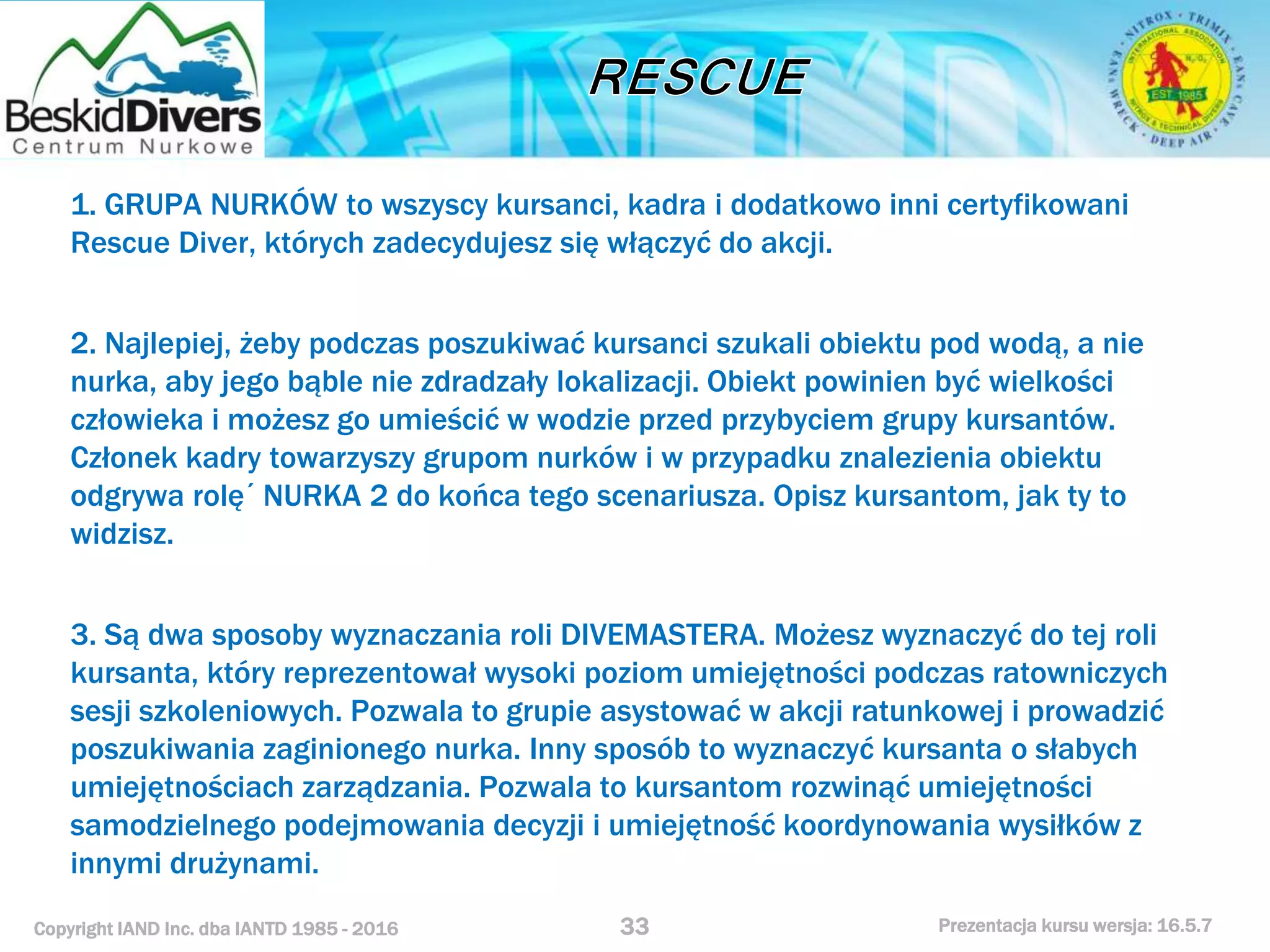 Kurs nurkowy rescue prezentacja beskid divers
