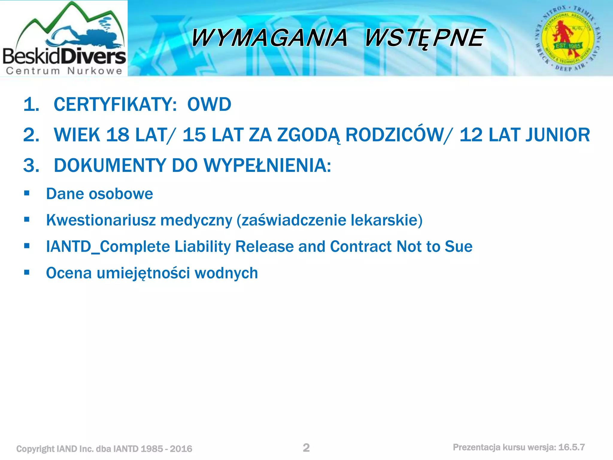 Kurs nurkowy specjalizacja essentials l 1 prezentacja beskiddivers