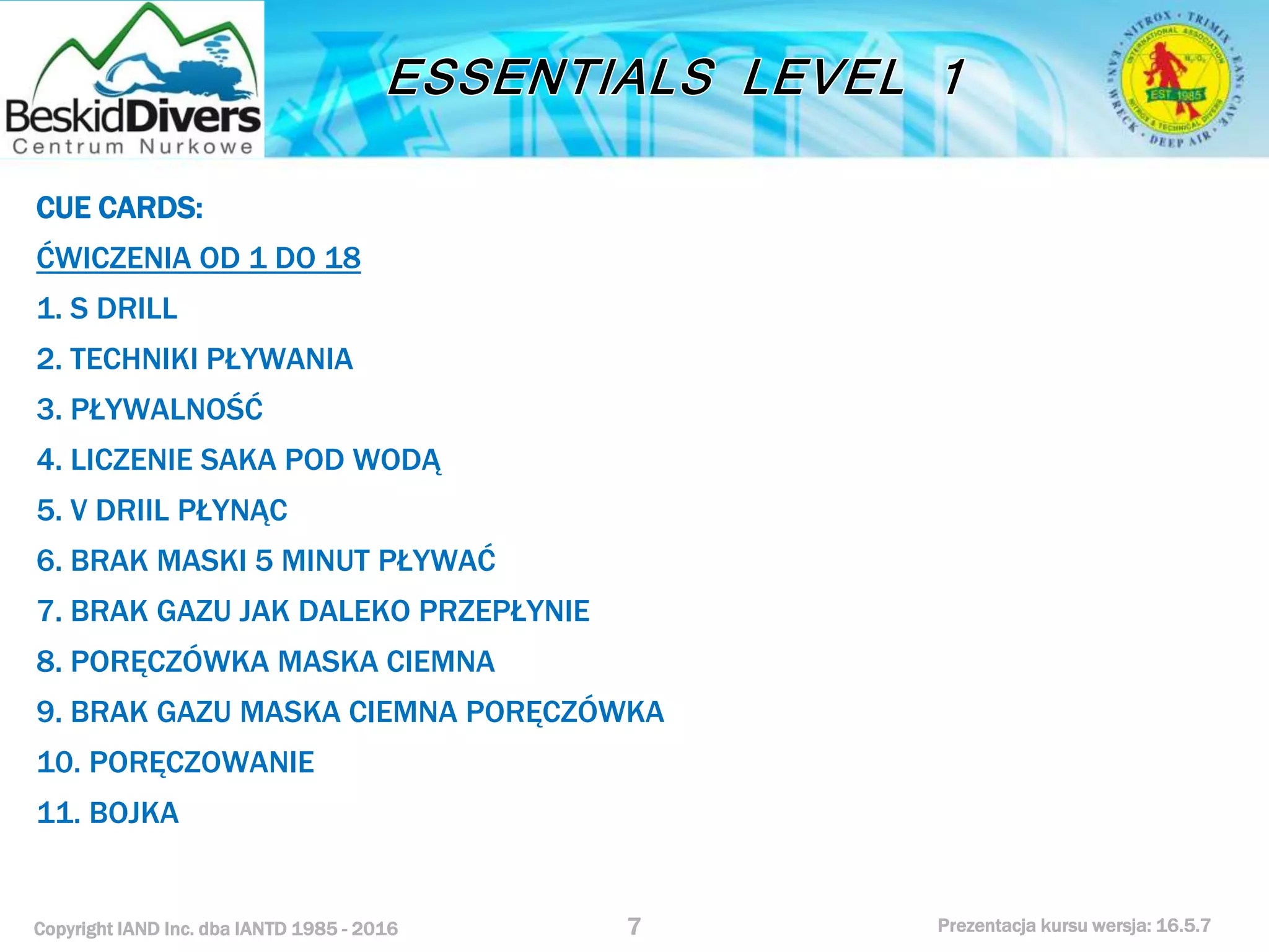 Kurs nurkowy specjalizacja essentials l 1 prezentacja beskiddivers
