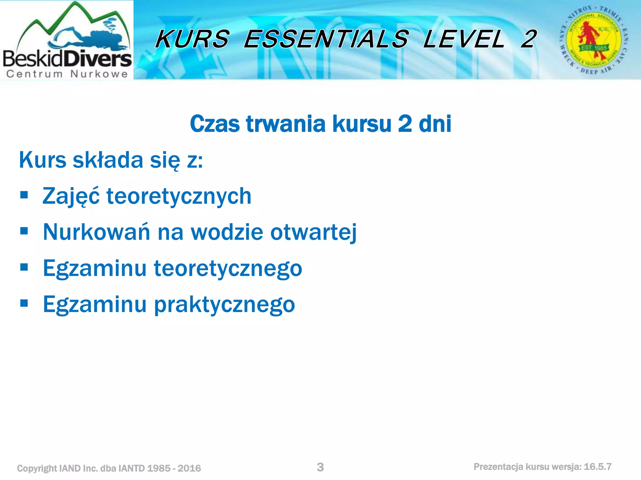 Kurs nurkowy specjalizacja essentials l 2 prezentacja beskiddivers