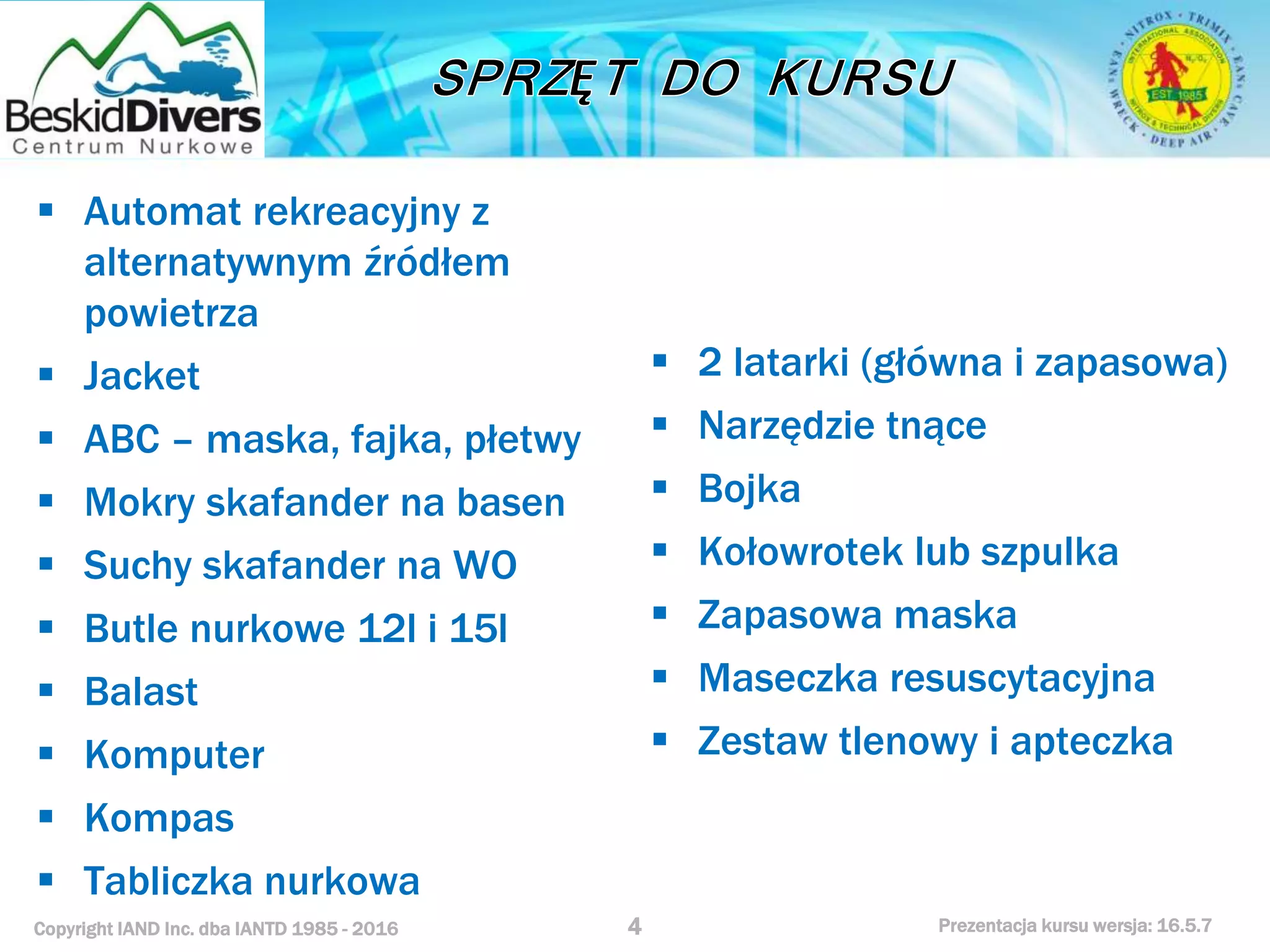 Kurs nurkowy specjalizacja essentials l 2 prezentacja beskiddivers