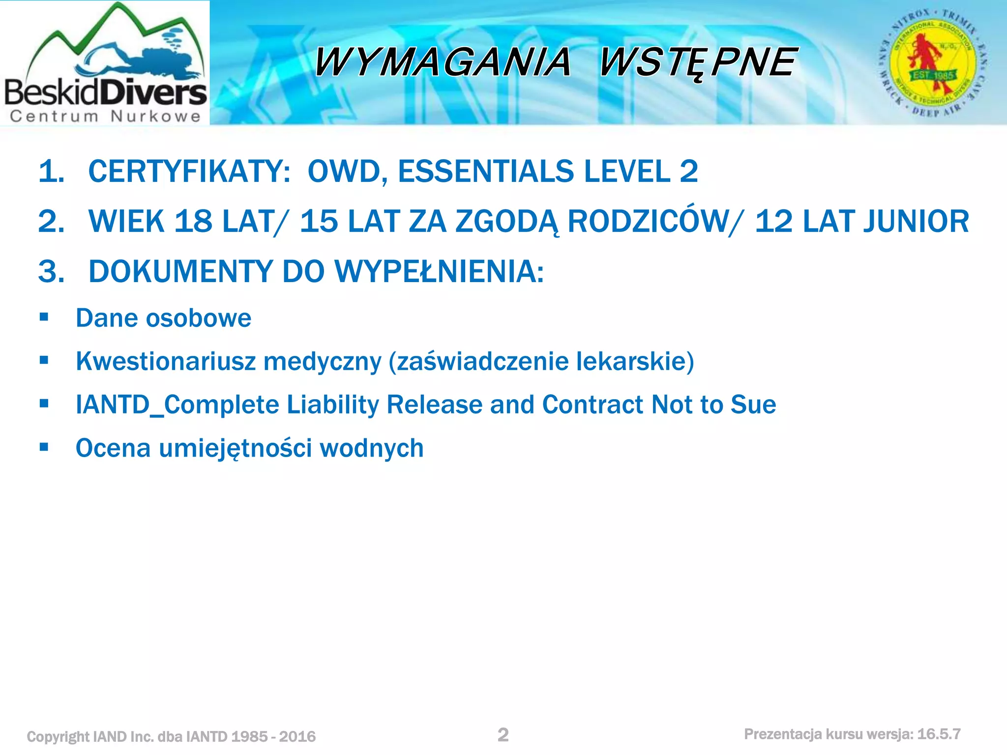 Kurs nurkowy specjalizacja essentials l 3 prezentacja beskiddivers