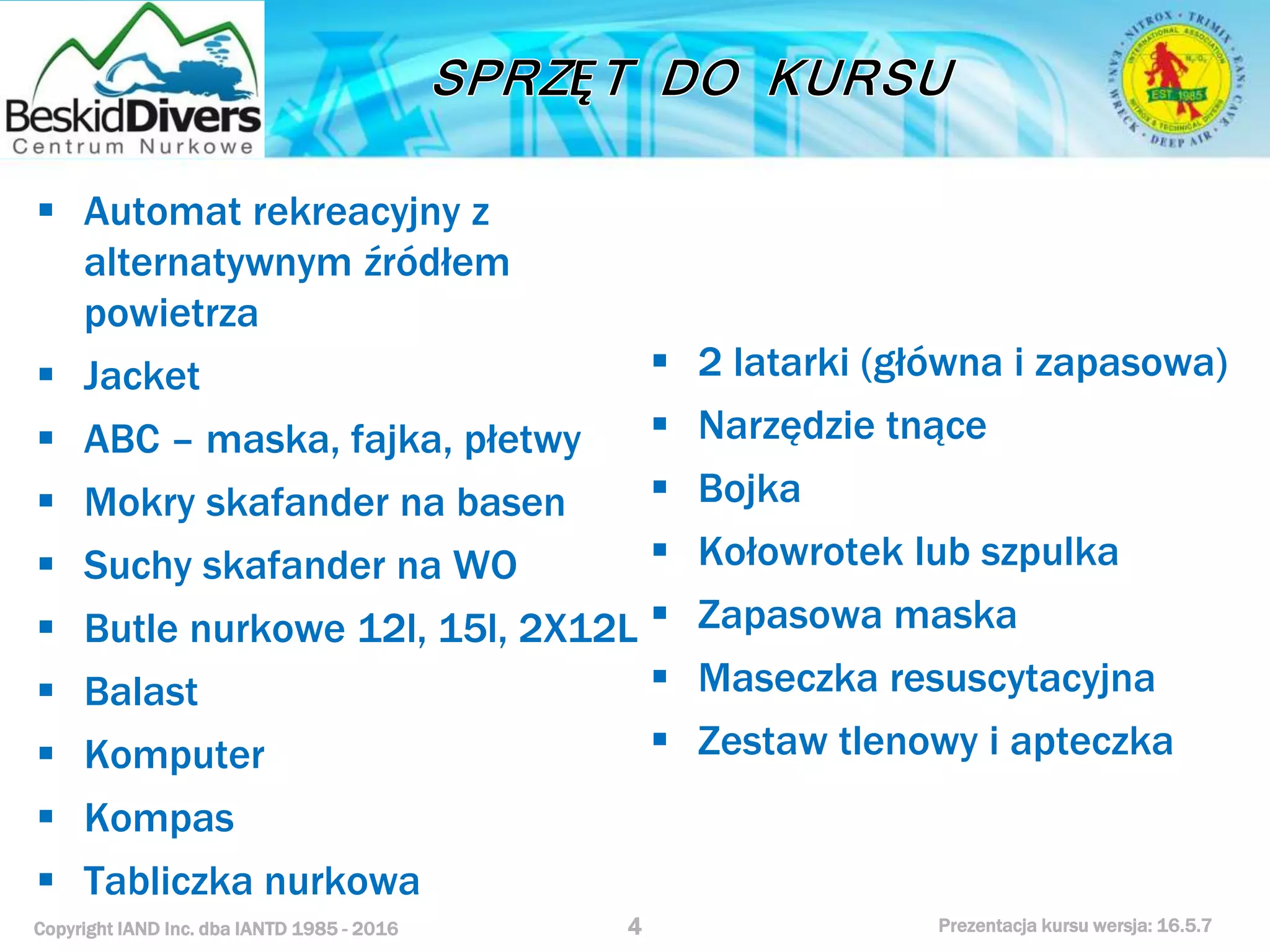 Kurs nurkowy specjalizacja essentials l 3 prezentacja beskiddivers