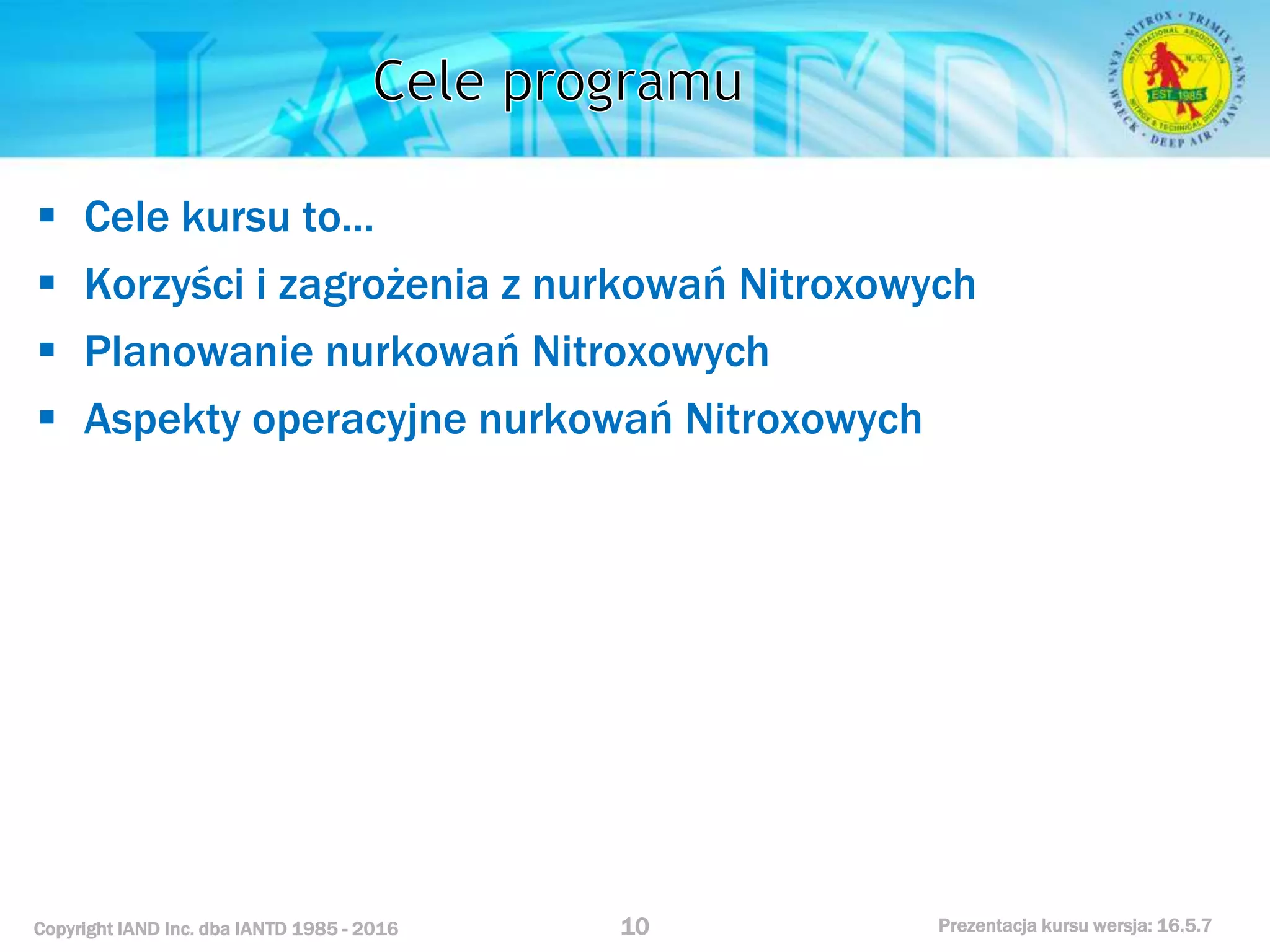 Kurs nurkowy specjalizacja nitrox prezentacja iantd