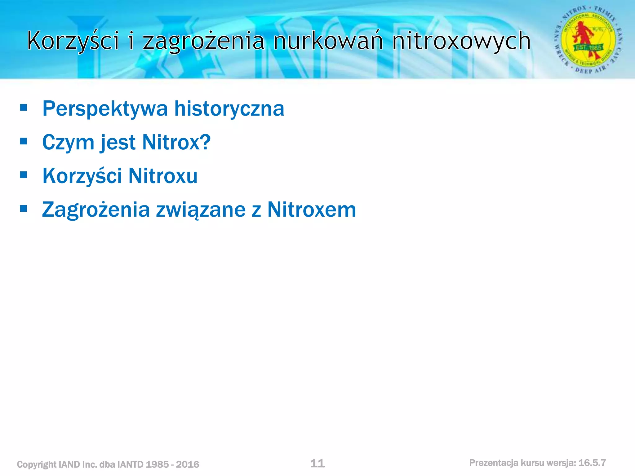 Kurs nurkowy specjalizacja nitrox prezentacja iantd