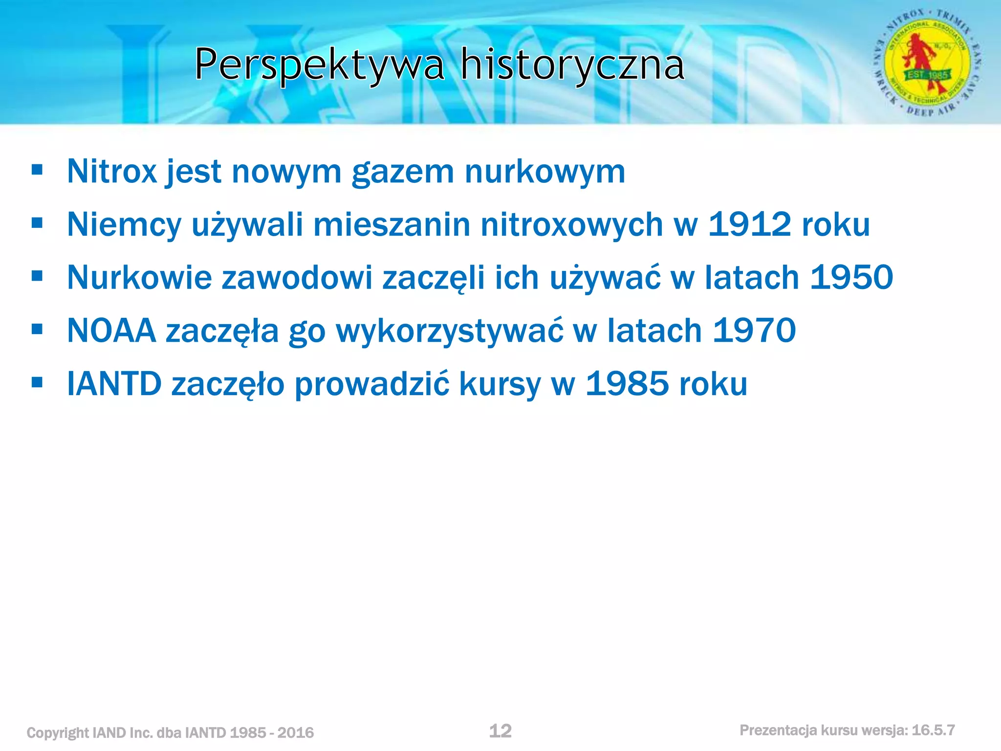 Kurs nurkowy specjalizacja nitrox prezentacja iantd