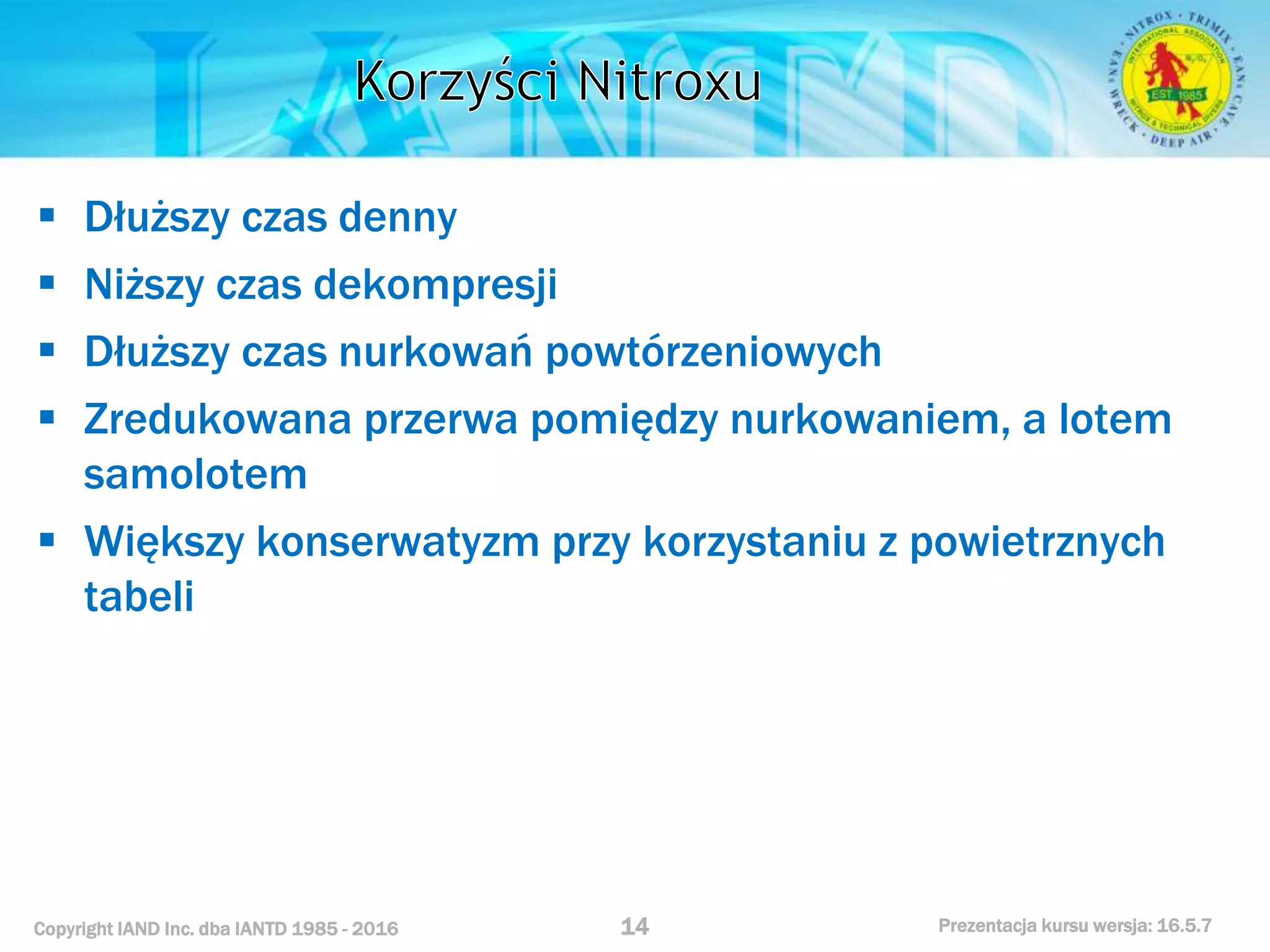 Kurs nurkowy specjalizacja nitrox prezentacja iantd