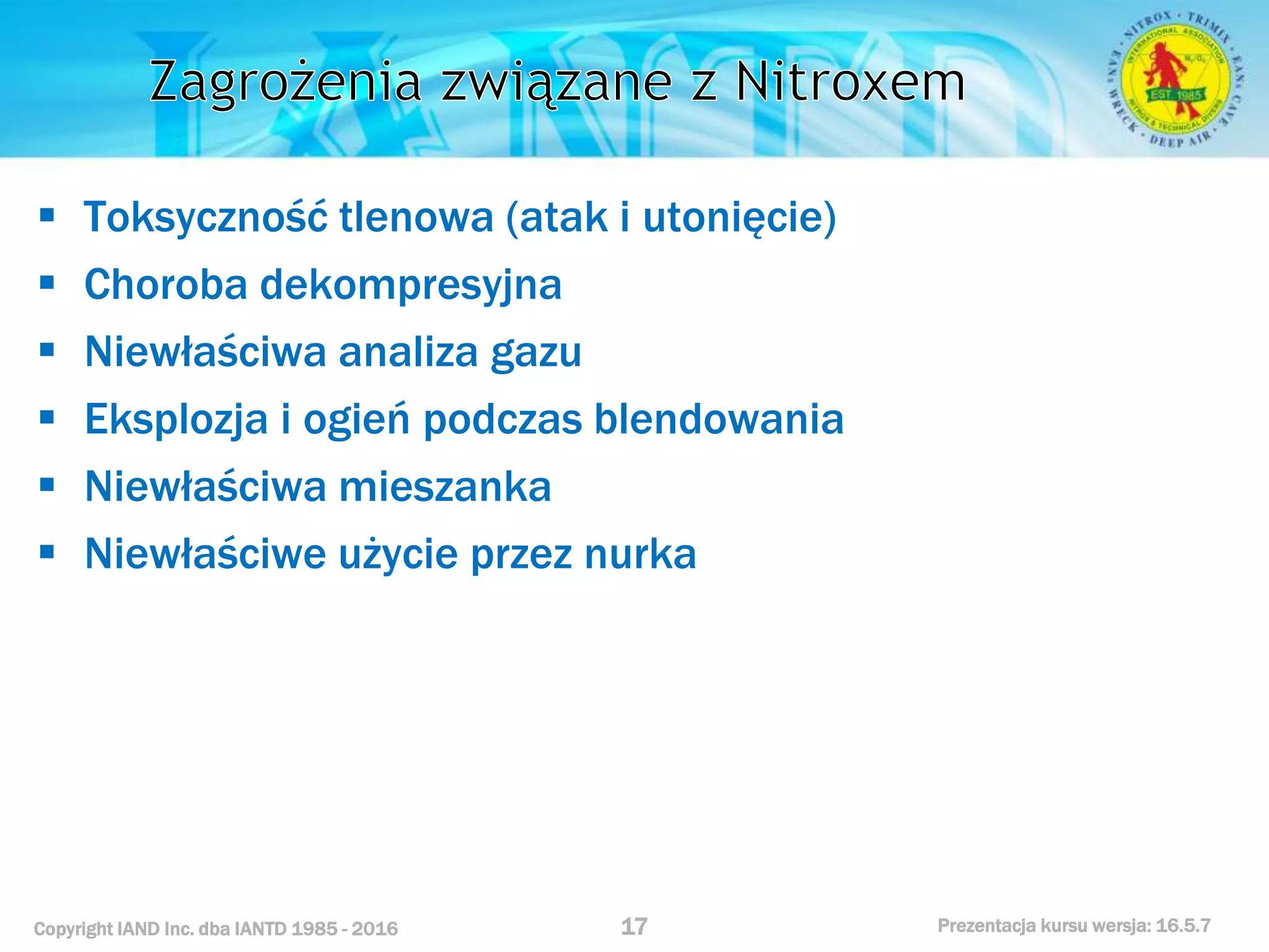 Kurs nurkowy specjalizacja nitrox prezentacja iantd