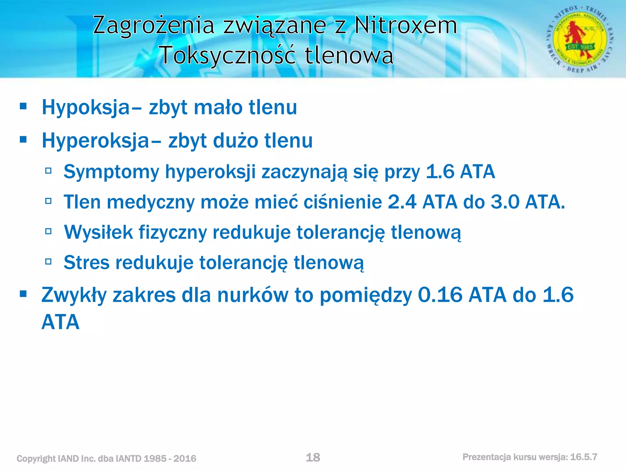 Kurs nurkowy specjalizacja nitrox prezentacja iantd