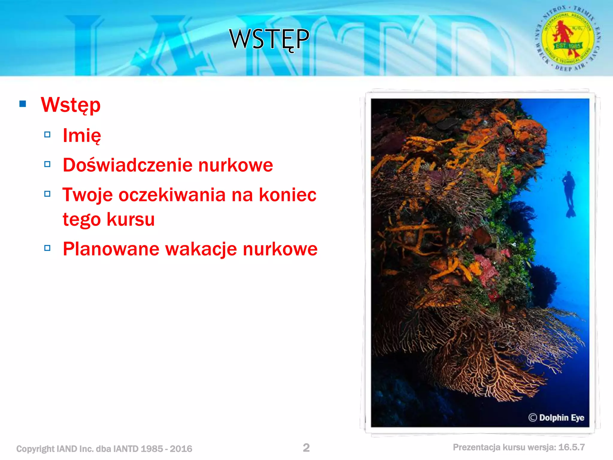 Kurs nurkowy specjalizacja nitrox prezentacja iantd