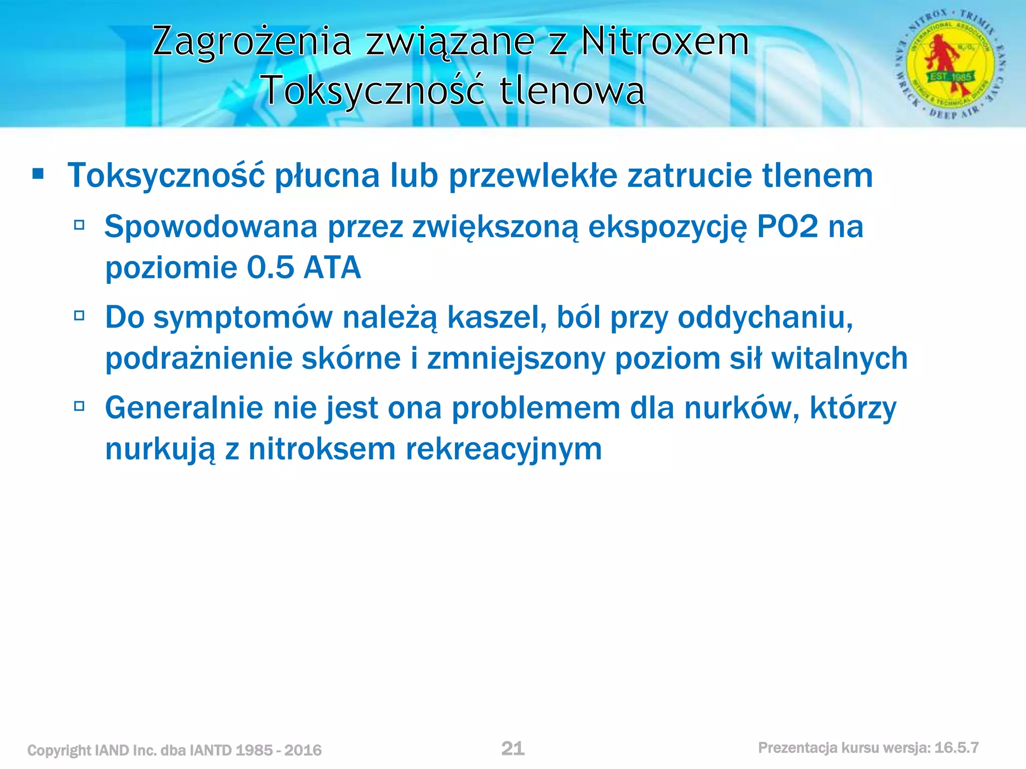 Kurs nurkowy specjalizacja nitrox prezentacja iantd