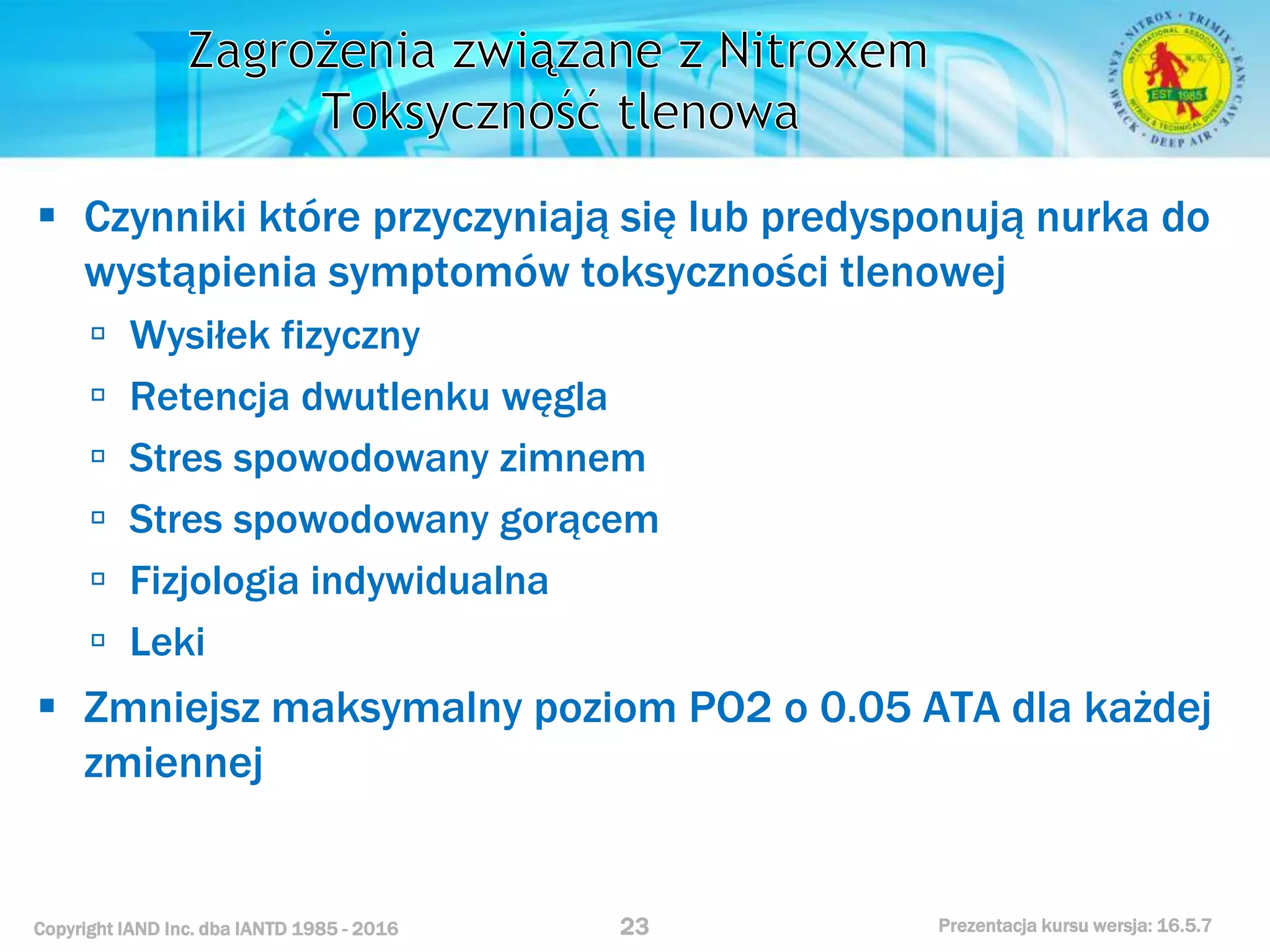 Kurs nurkowy specjalizacja nitrox prezentacja iantd