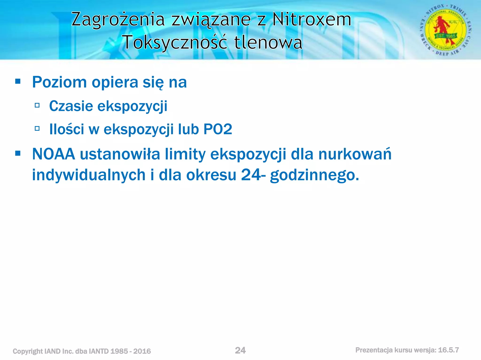 Kurs nurkowy specjalizacja nitrox prezentacja iantd
