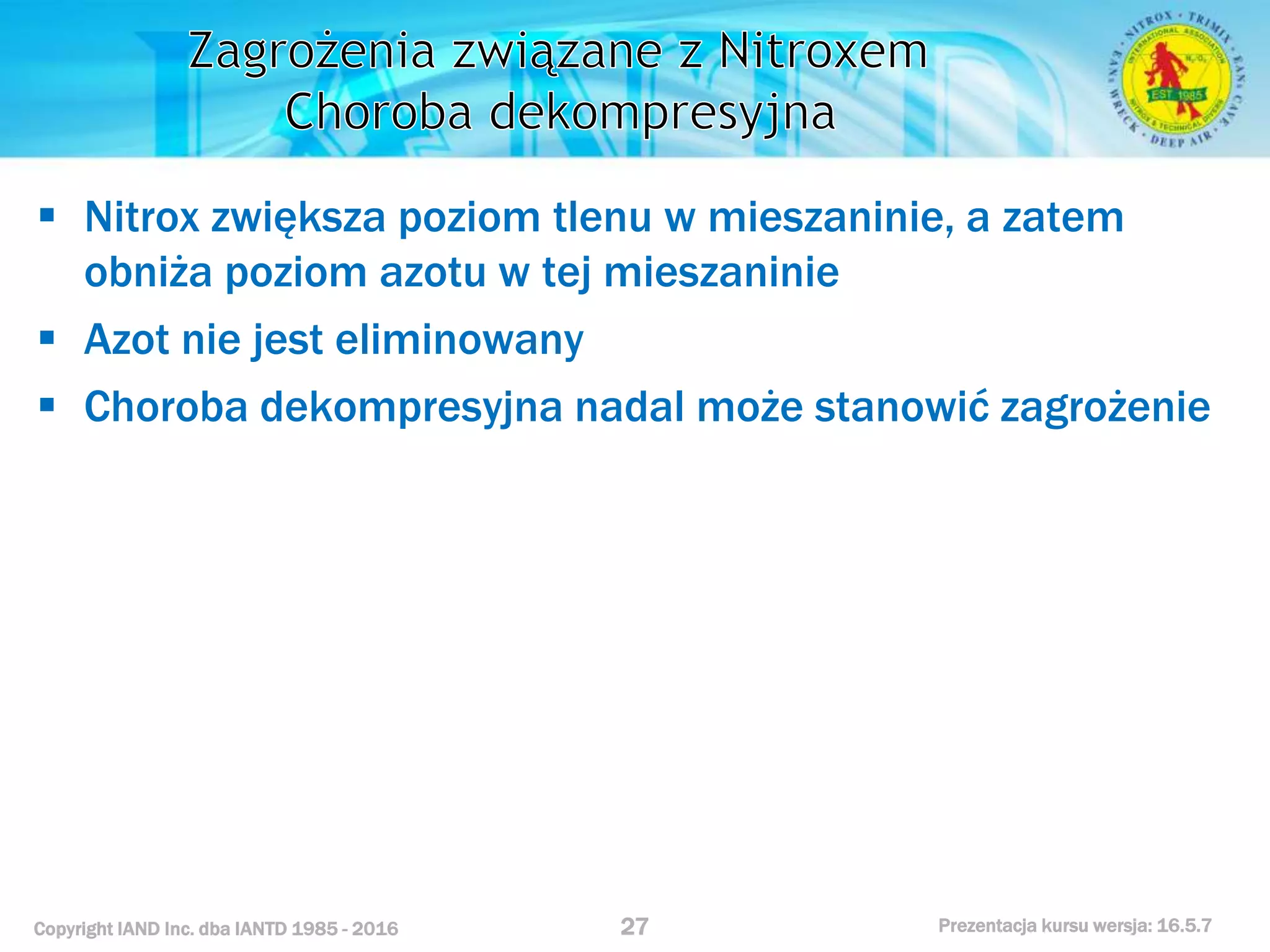 Kurs nurkowy specjalizacja nitrox prezentacja iantd