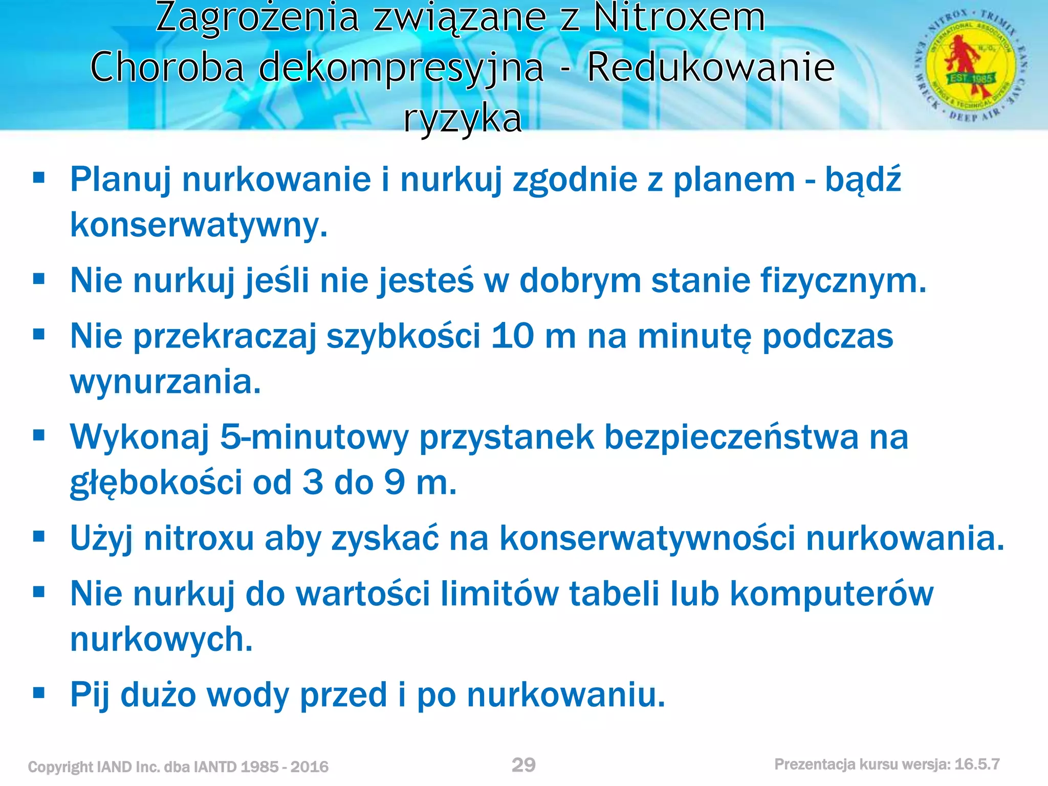Kurs nurkowy specjalizacja nitrox prezentacja iantd
