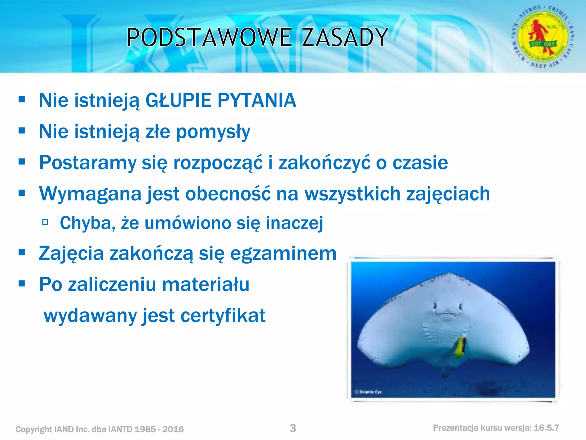 Kurs nurkowy specjalizacja nitrox prezentacja iantd
