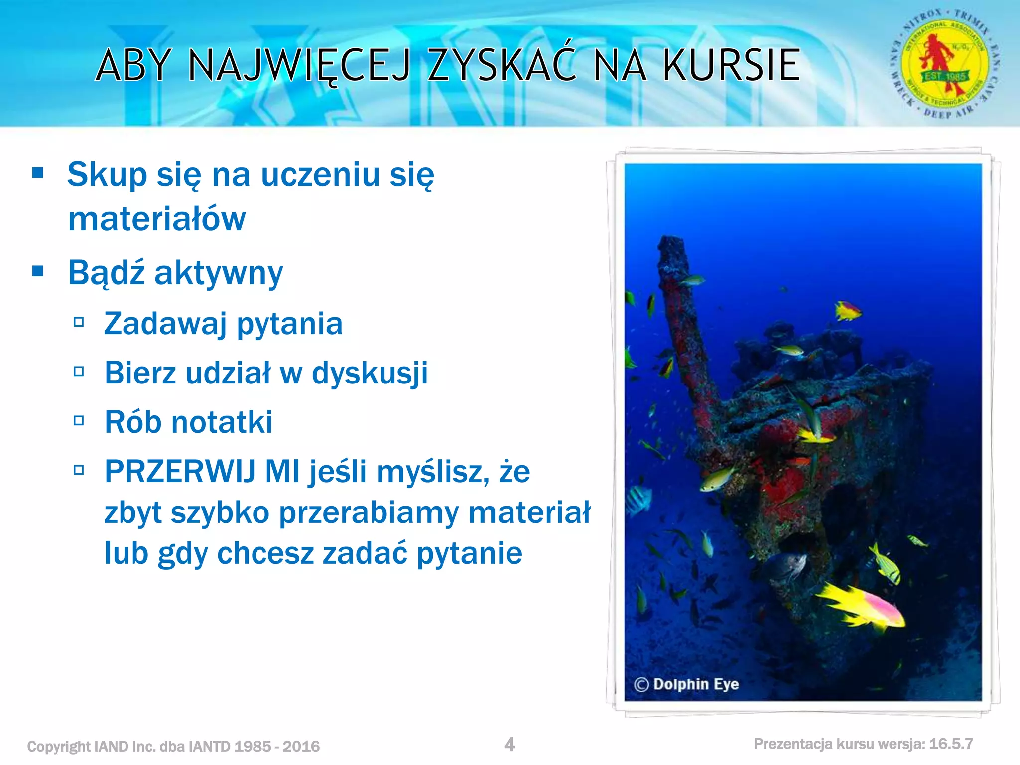 Kurs nurkowy specjalizacja nitrox prezentacja iantd