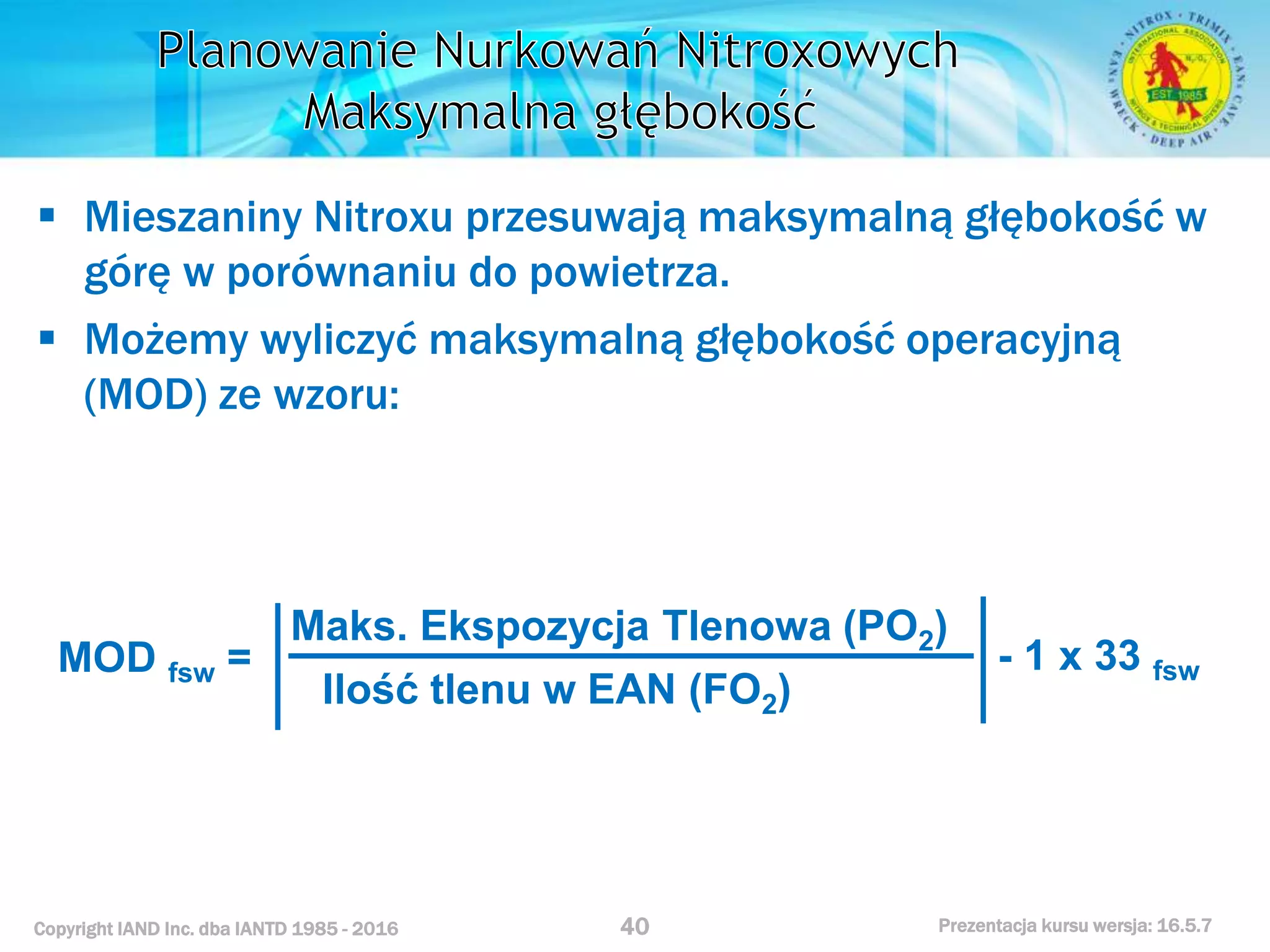 Kurs nurkowy specjalizacja nitrox prezentacja iantd