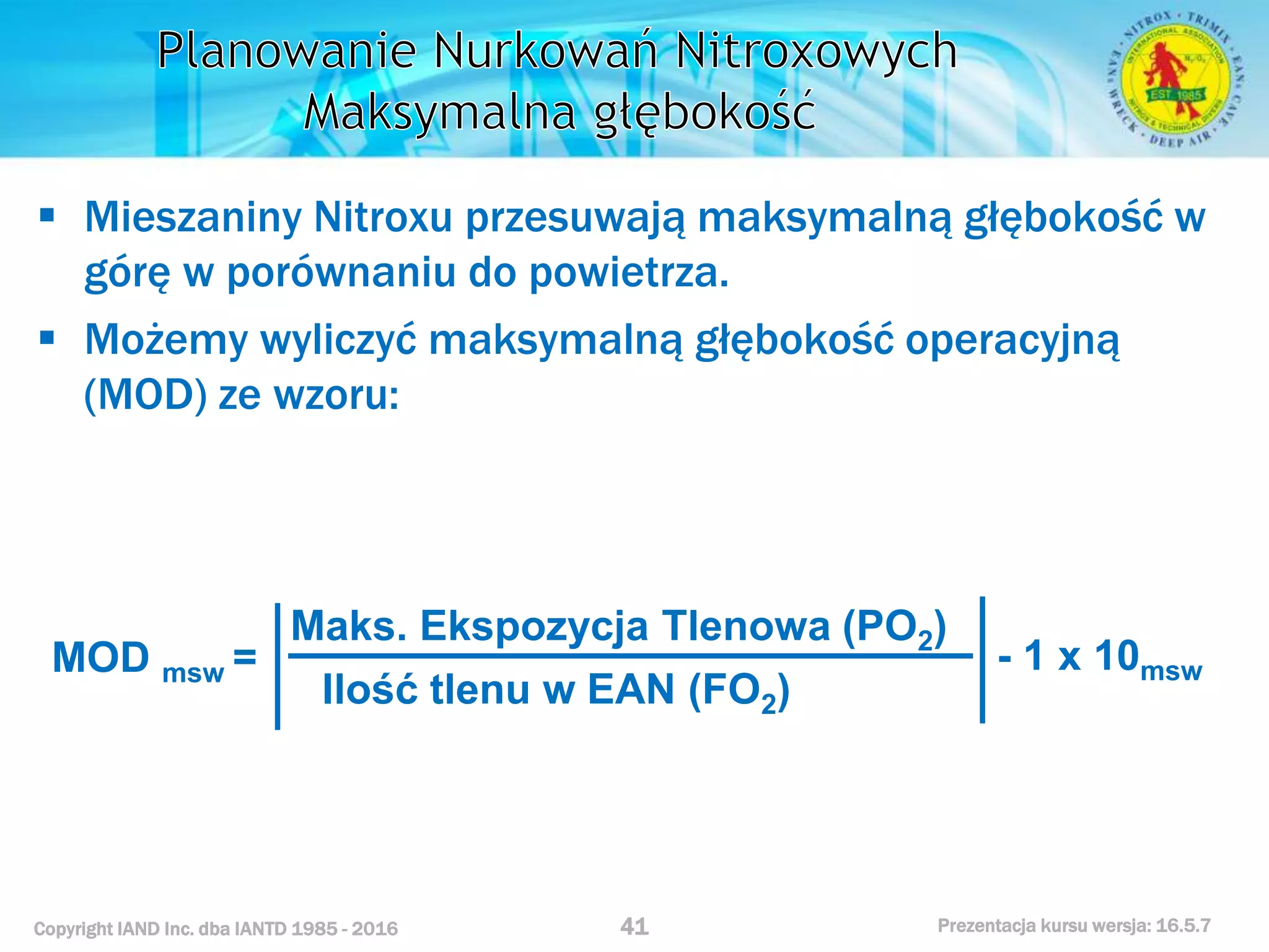 Kurs nurkowy specjalizacja nitrox prezentacja iantd