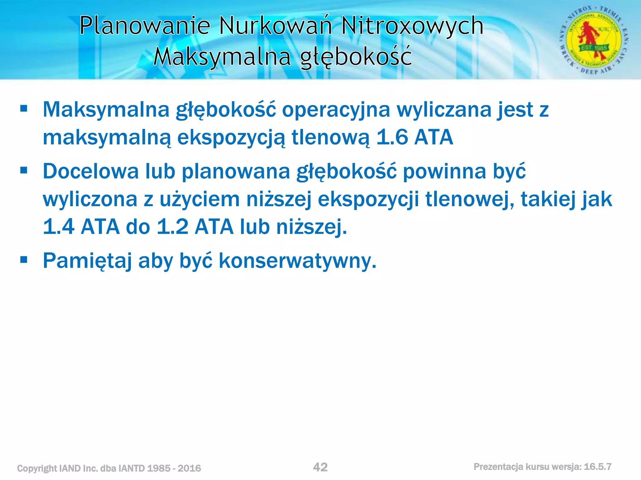Kurs nurkowy specjalizacja nitrox prezentacja iantd