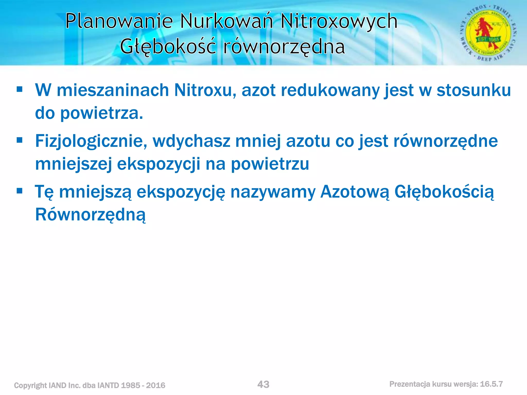Kurs nurkowy specjalizacja nitrox prezentacja iantd
