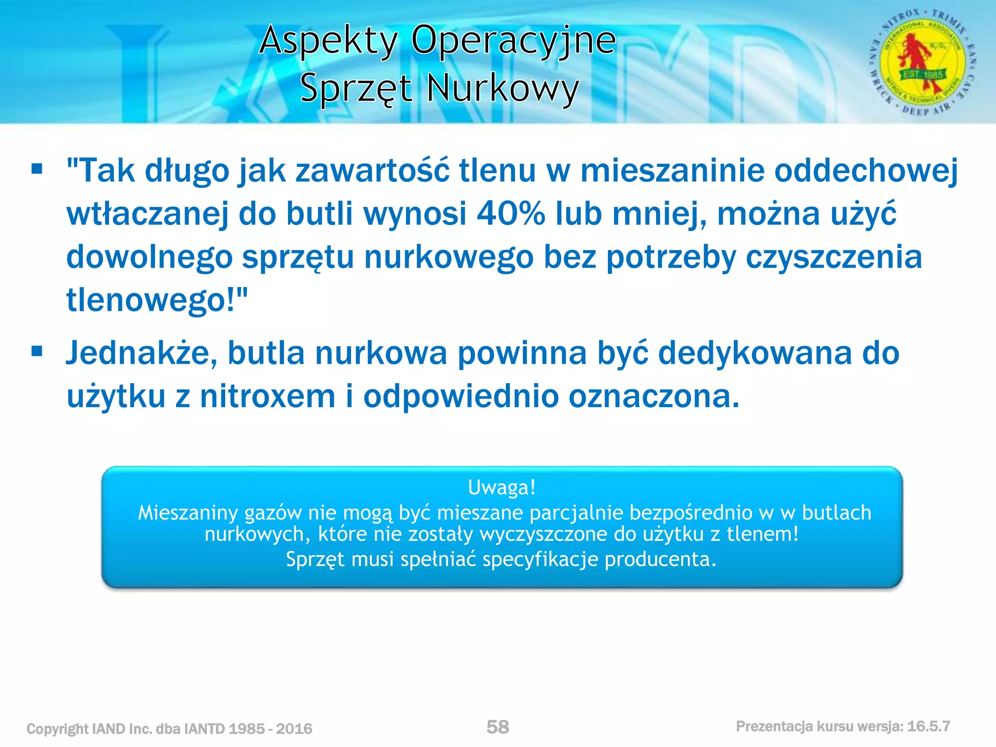 Kurs nurkowy specjalizacja nitrox prezentacja iantd