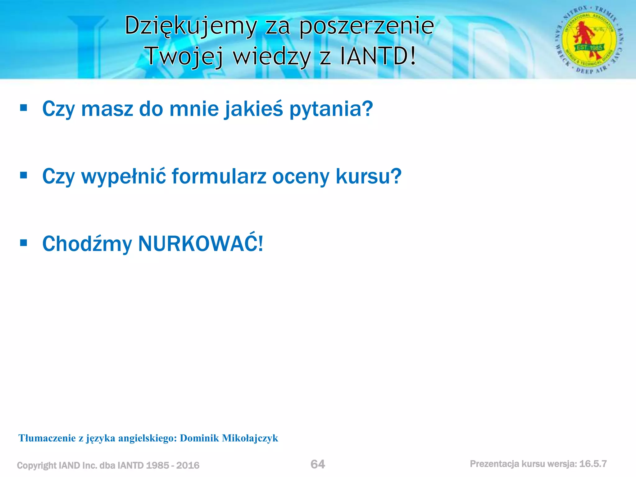 Kurs nurkowy specjalizacja nitrox prezentacja iantd