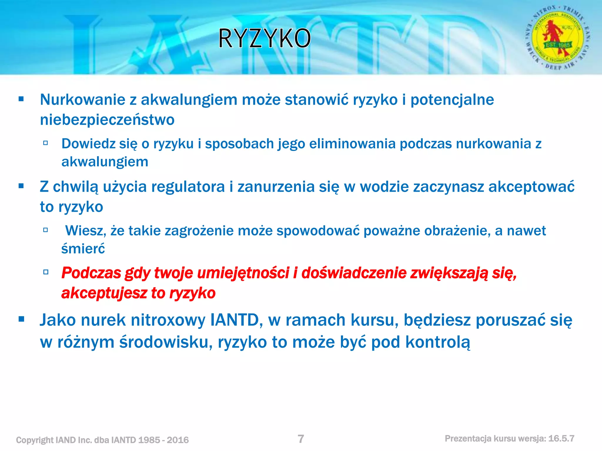 Kurs nurkowy specjalizacja nitrox prezentacja iantd