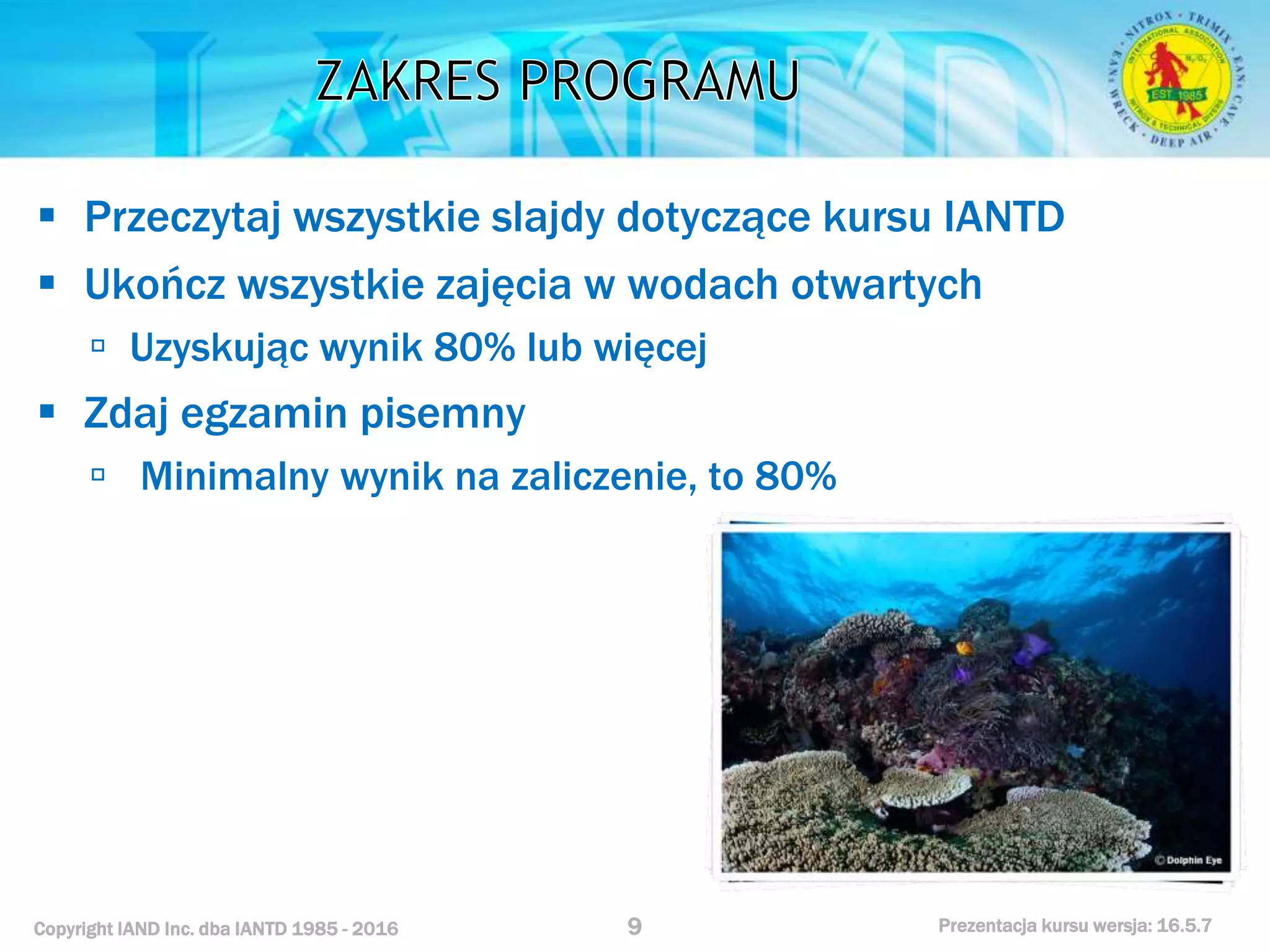 Kurs nurkowy specjalizacja nitrox prezentacja iantd