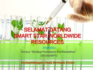 SELAMAT DATANGSMART STAR WORLDWIDE RESOURCES KURSUS Kursus “Strategi Pemasaran Pra-Ramadhan”  (23/July/2011)  KesinambunganAndaBermulaDisini 