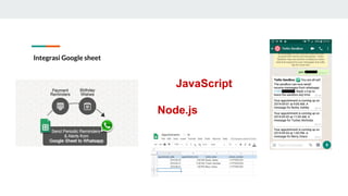 Integrasi Google sheet
JavaScript
Node.js
 