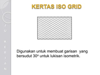 Digunakan untuk membuat garisan yang
bersudut 30o untuk lukisan isometrik.
 