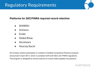 Prospecting
After you’ve connected with
your clients on LinkedIn, an
interesting feature for
prospecting is the “People
Also Viewed” section. Go to
one of your best client’s
profiles - in the right hand
column you should see
people in similar roles as your
existing client – possibly to
identify as new prospects.
You can then click through
their profile and it will suggest
more.
Scrolling down further that
right hand side you will see
“Similar companies” where
you can do the same thing.
 