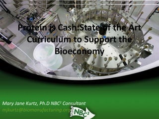 Protein is Cash:State of the Art Curriculum to Support the Bioeconomy Mary Jane Kurtz, Ph.D NBC 2  Consultant [email_address]   