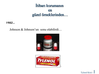 İtibarı korumanın
en
güzel örneklerinden…
1982…

Johnson & Johnson’un sonu olabilirdi…

Tylenol Krizi -

1

 