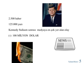 2.500 haber
125.000 yazı
Kennedy Suikastı sonrası medyaya en çok yer alan olay
(-) 100 MİLYON DOLAR

Tylenol Krizi -

5

 