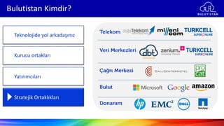 Bulutistan Kimdir?
Teknolojide yol arkadaşınız
Yatırımcıları
Stratejik Ortaklıkları
Kurucu ortakları
 