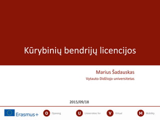 Marius Šadauskas
Vytauto Didžiojo universitetas
Kūrybinių bendrijų licencijos
2015/09/18
 