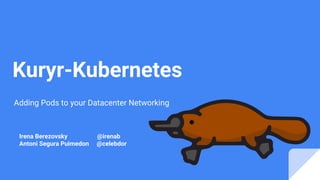 Kuryr-Kubernetes
Adding Pods to your Datacenter Networking
Irena Berezovsky @irenab
Antoni Segura Puimedon @celebdor
 