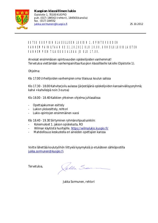 kutsu klassikan vanhempainiltaan ke 31 10 2012 kutsu