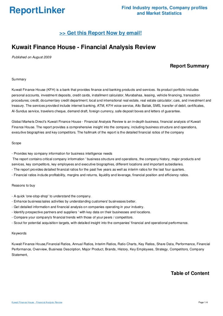 kuwait finance house financial analysis review actual balance sheet