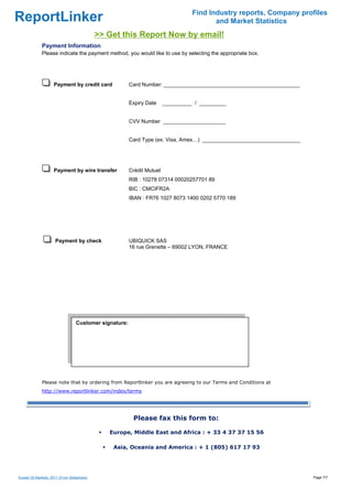 Find Industry reports, Company profiles
ReportLinker                                                                              and Market Statistics
                                             >> Get this Report Now by email!
              Payment Information
              Please indicate the payment method, you would like to use by selecting the appropriate box.




                     Payment by credit card              Card Number: ______________________________________________


                                                         Expiry Date     __________ / _________


                                                         CVV Number _____________________


                                                         Card Type (ex: Visa, Amex…) _________________________________




                     Payment by wire transfer            Crédit Mutuel
                                                         RIB : 10278 07314 00020257701 89
                                                         BIC : CMCIFR2A
                                                         IBAN : FR76 1027 8073 1400 0202 5770 189




                      Payment by check                   UBIQUICK SAS
                                                         16 rue Grenette – 69002 LYON, FRANCE




                                   Customer signature:

                                    




              Please note that by ordering from Reportlinker you are agreeing to our Terms and Conditions at
              http://www.reportlinker.com/index/terms




                                                          Please fax this form to:

                                                Europe, Middle East and Africa : + 33 4 37 37 15 56

                                                 Asia, Oceania and America : + 1 (805) 617 17 93




Kuwait Oil Markets, 2011 (From Slideshare)                                                                               Page 7/7
 