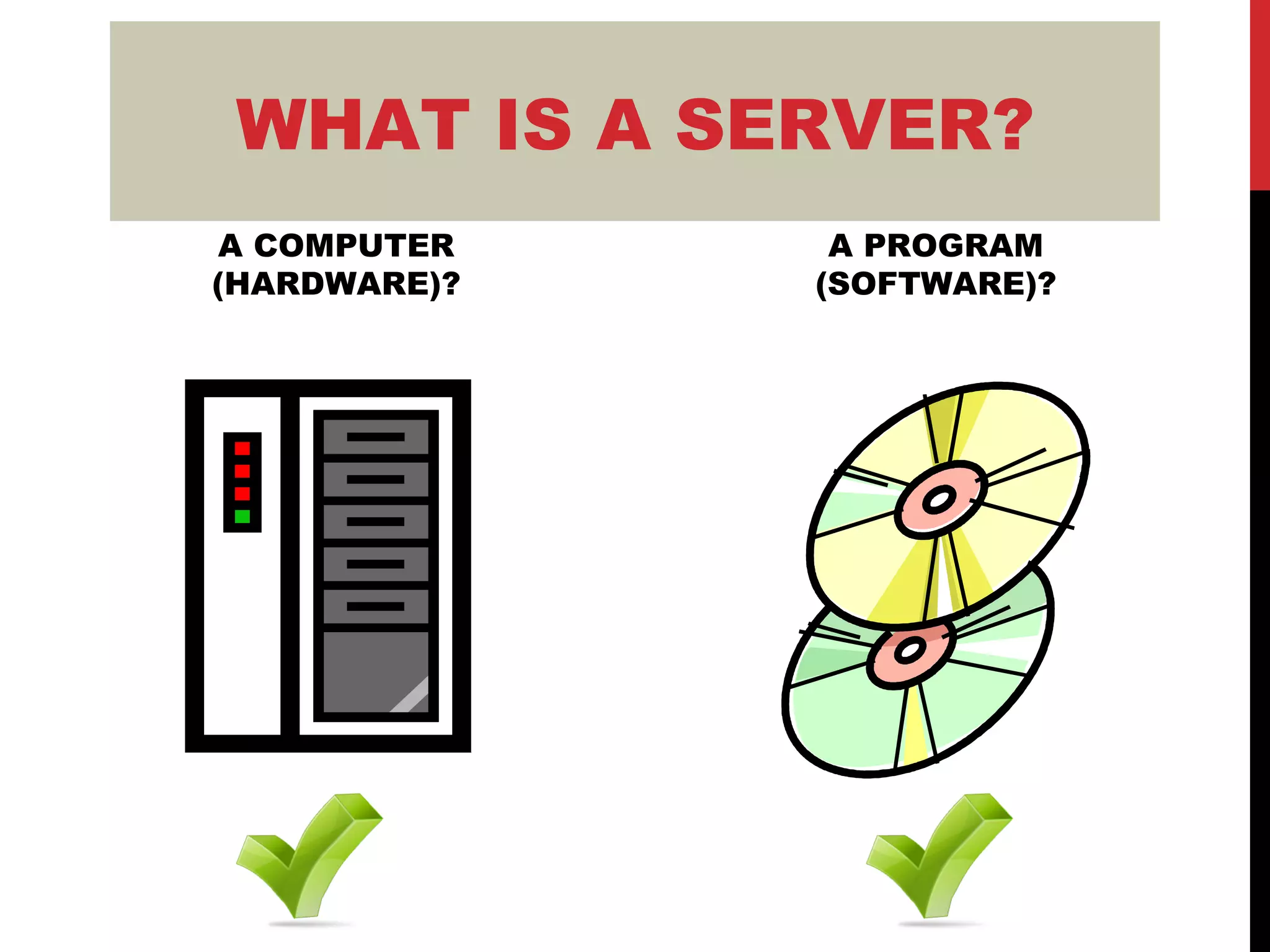 WHAT IS A SERVER? A COMPUTER (HARDWARE)? A PROGRAM (SOFTWARE)? 