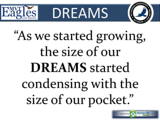DREAMS 
“As we started growing, 
the size of our 
DREAMS started 
condensing with the 
size of our pocket.” 
 