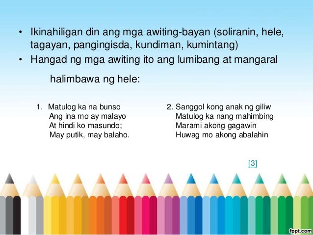 five examples awiting bayan Popular filipino folk songs sung in the philippines by examples of popular filipino folk songs in tagalog: kantahing bayan folk song awiting pilipino. five examples awiting bayan Popular filipino folk songs sung in the philippines by examples of popular filipino folk songs in tagalog: kantahing bayan folk song awiting pilipino.